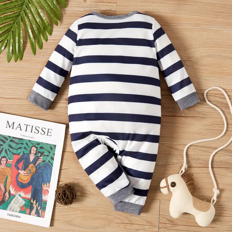 Allover Striped/Star Print Long-sleeved Jumpsuit