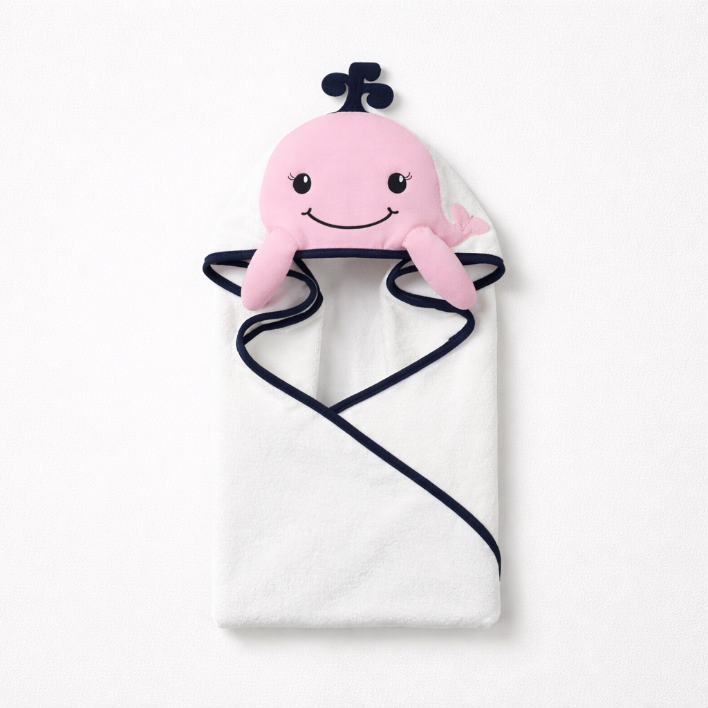 Hudson Baby: Hooded towel "Pink Whale"(042Lh)