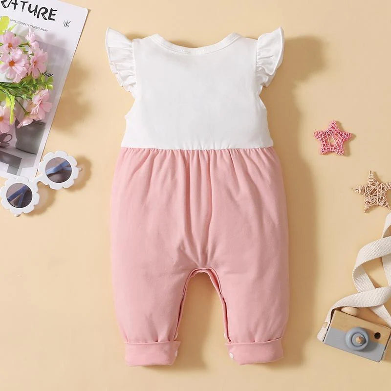 Baby Girl Cartoon Animal Pattern Ruffle Armhole Jumpsuit