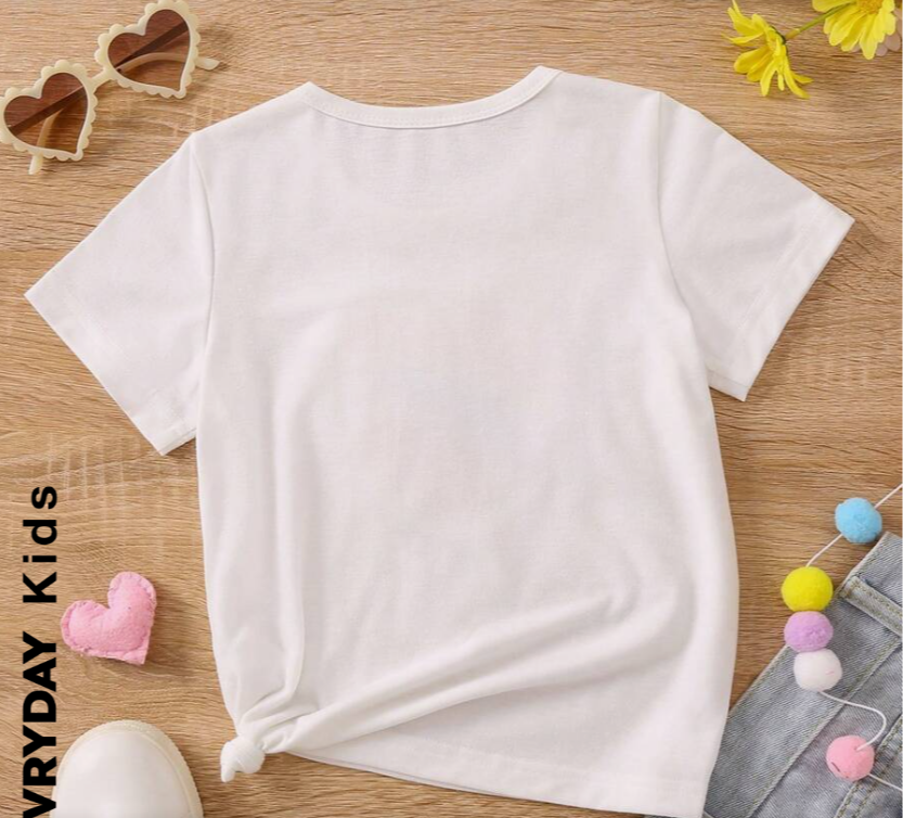 Girl White Heart Pattern Casual T-shirt