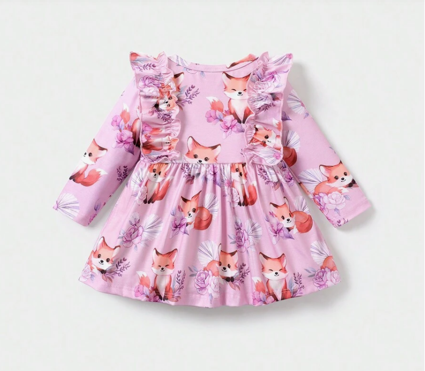 Girl Sweet Animal Fox Ruffle Dress