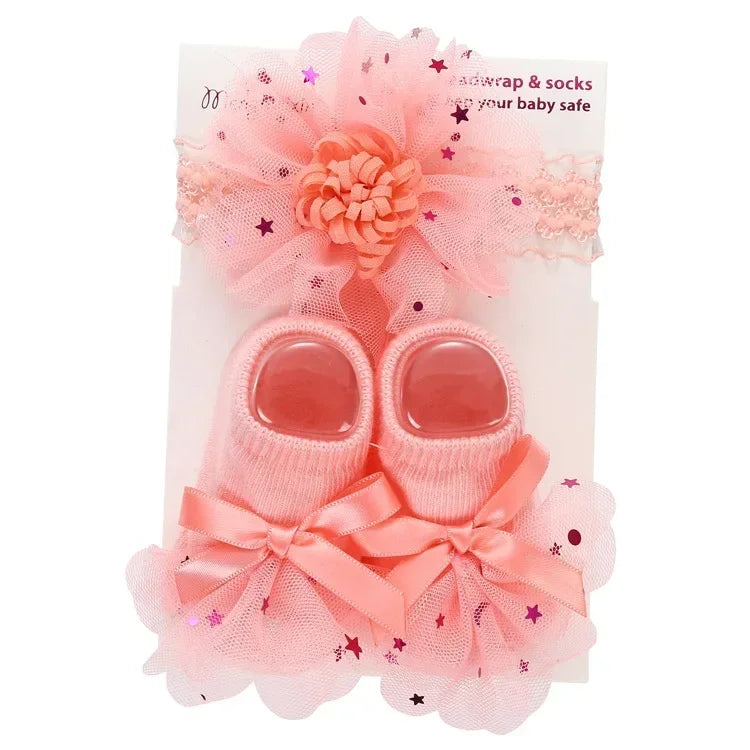 Baby Sock Headband Set peach