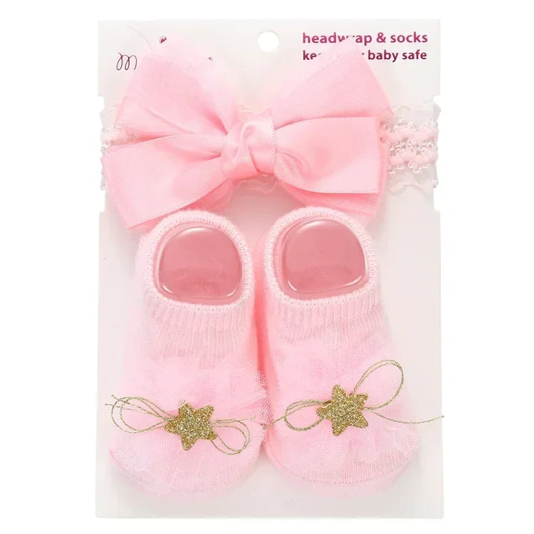 Baby Sock Headband Set pink