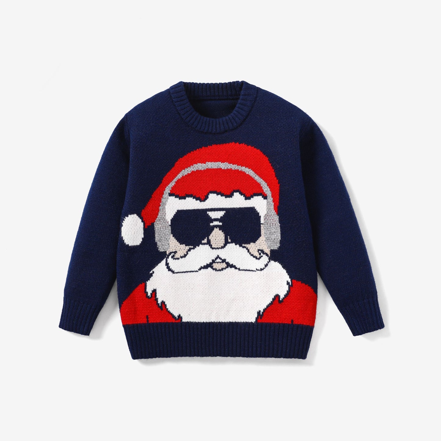 Cool Sunglasses Santa Knit Sweater – Kids Navy Christmas Jumper