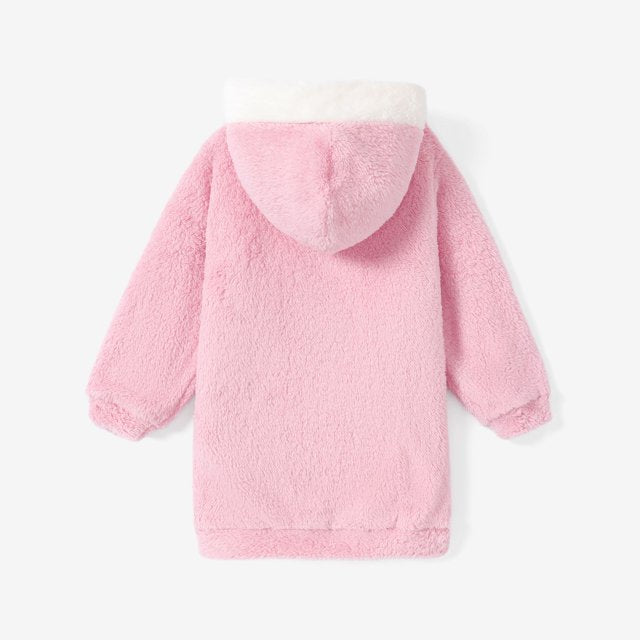 Plush Hooded Teddy Jacket for Kids – Soft Fuzzy Zip-Up Outerwear Pink