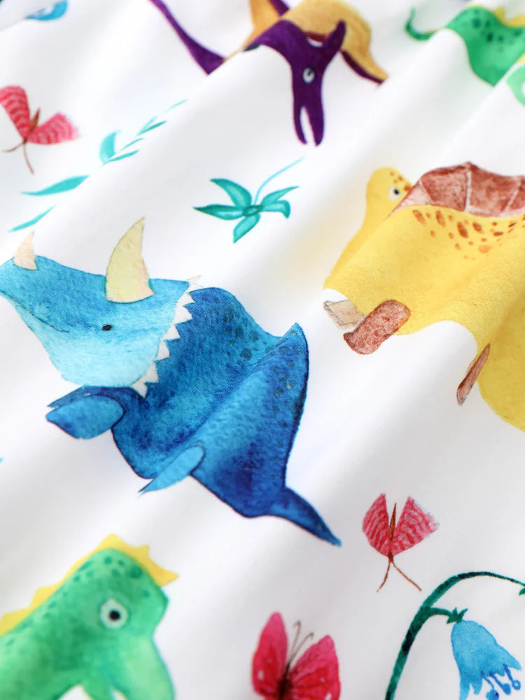 Girl Animal Dinosaur Print Sleeveless Dress Multi-color