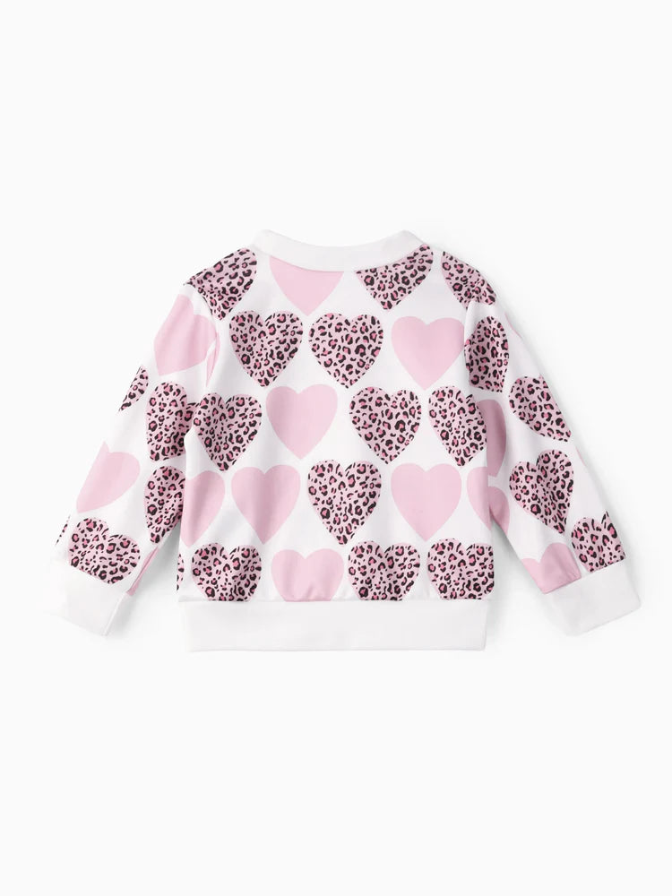 Baby Girl Sweatshirt with Heart and Leopard Print Apricot