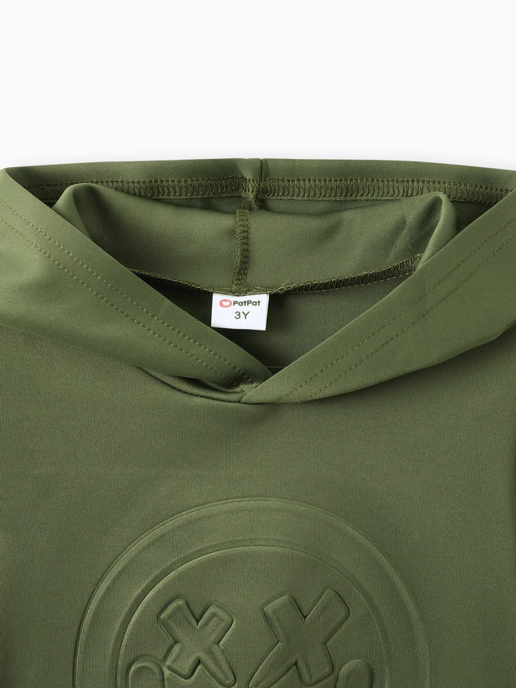 Boy Face Graphic Textured Solid Color Hoodie Sweatshirts Army green