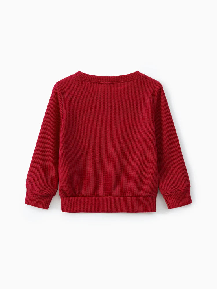 Boy/Girl Rainbow Pattern Waffle Long-sleeve Pullover Sweatshirt Burgundy