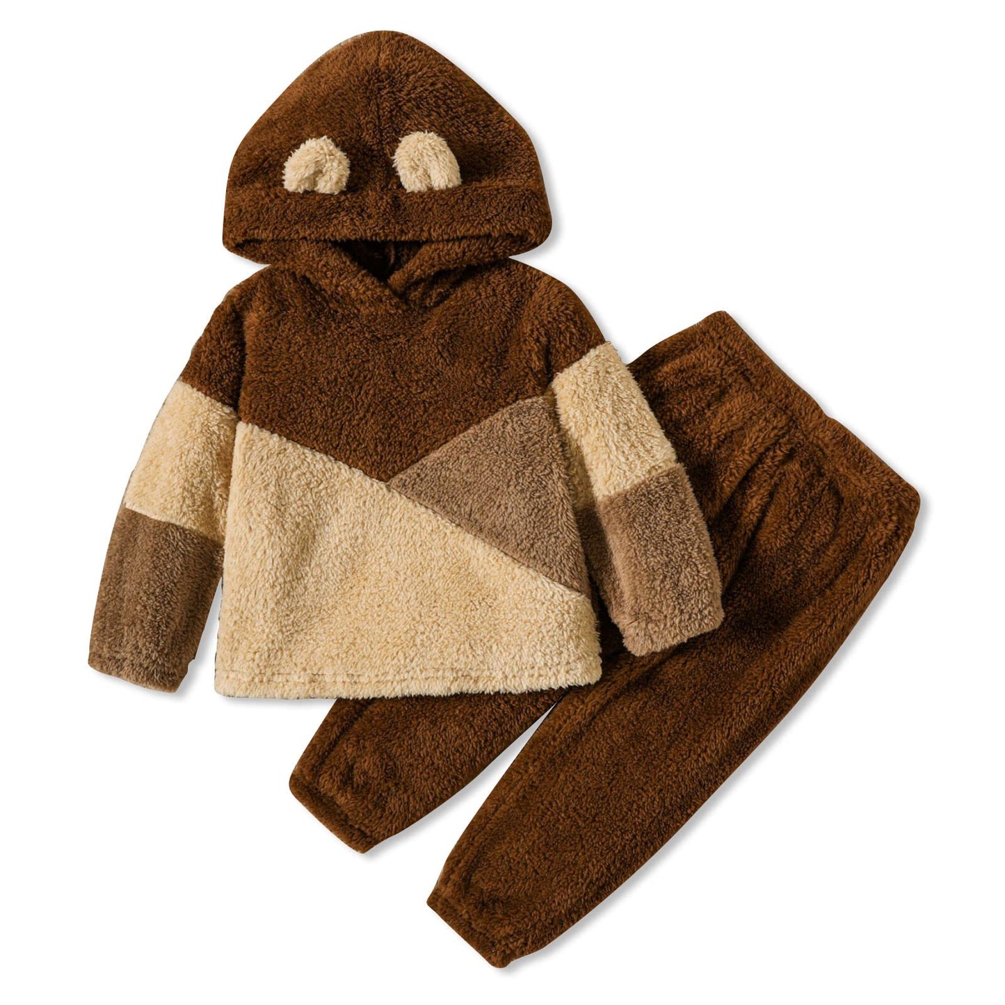 Toddler Fleece Hoodie Colorblock Sweatshirt with Ear Fall Winter Clothing Sets