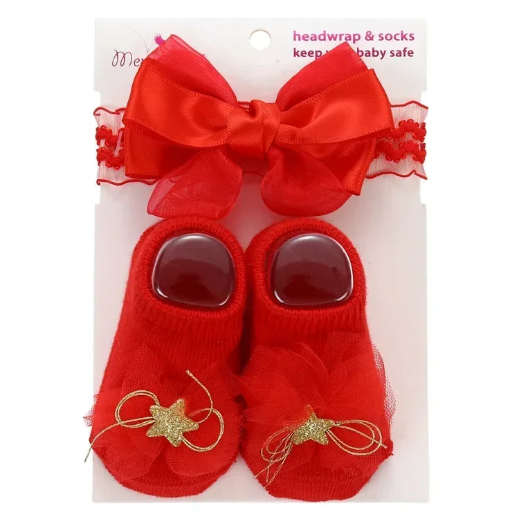 Baby Sock Headband Set Red