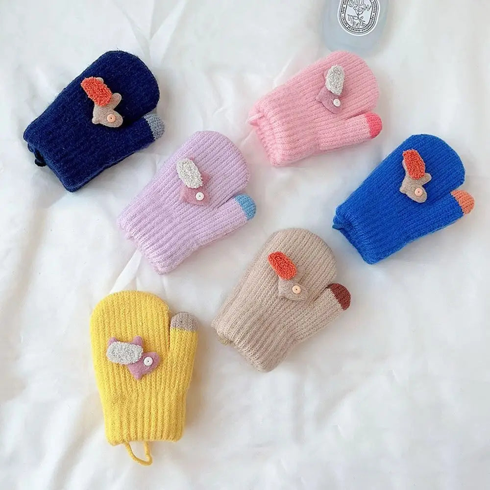 Kids Full Fingers Gloves Double Layer Mittens
