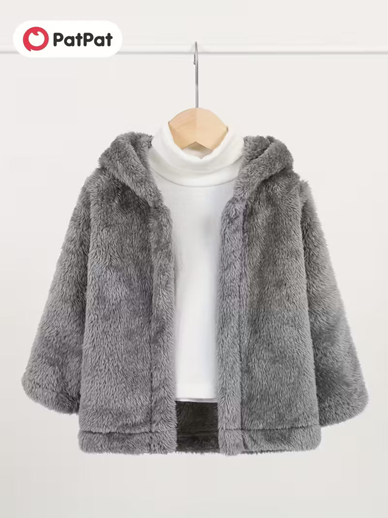 Basic Solid Color Polar Fleece Hooded Coat