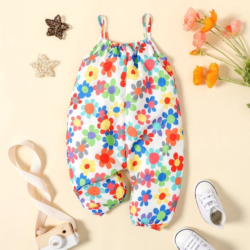 Girl cotton fashion flower jumpsuit
