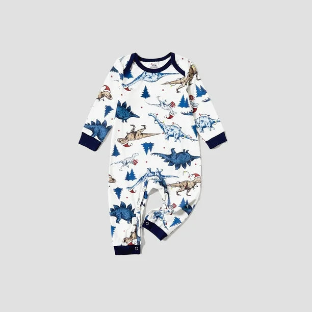 Dinosaur Print Long Sleeve Cotton Romper Pajamas
