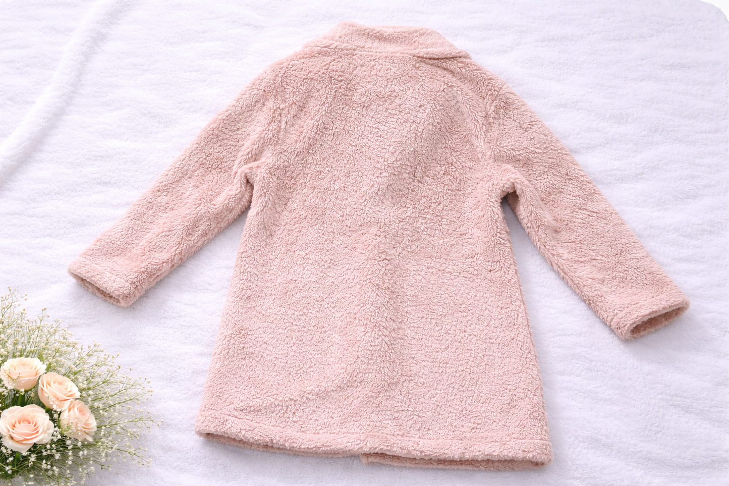 Soft Pink Teddy Fleece Coat – Cozy Faux Shearling Winter Jacket with Button Closure