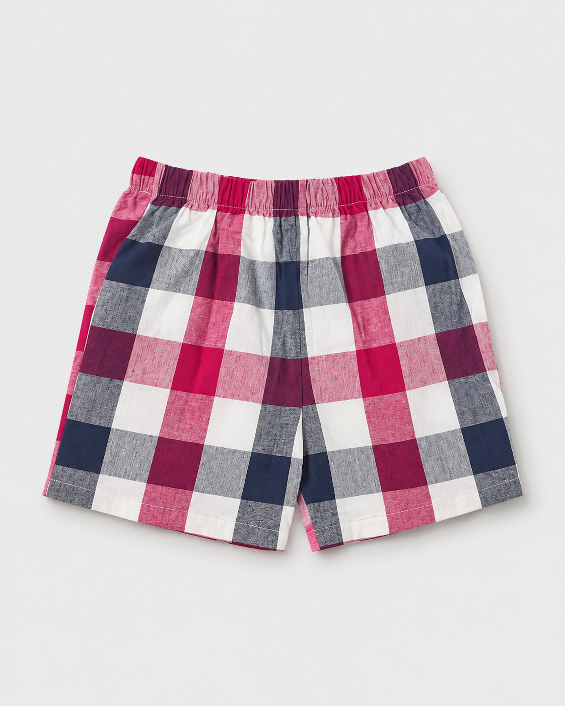 Kids Red Navy Plaid Casual Shorts with Elastic Waistband