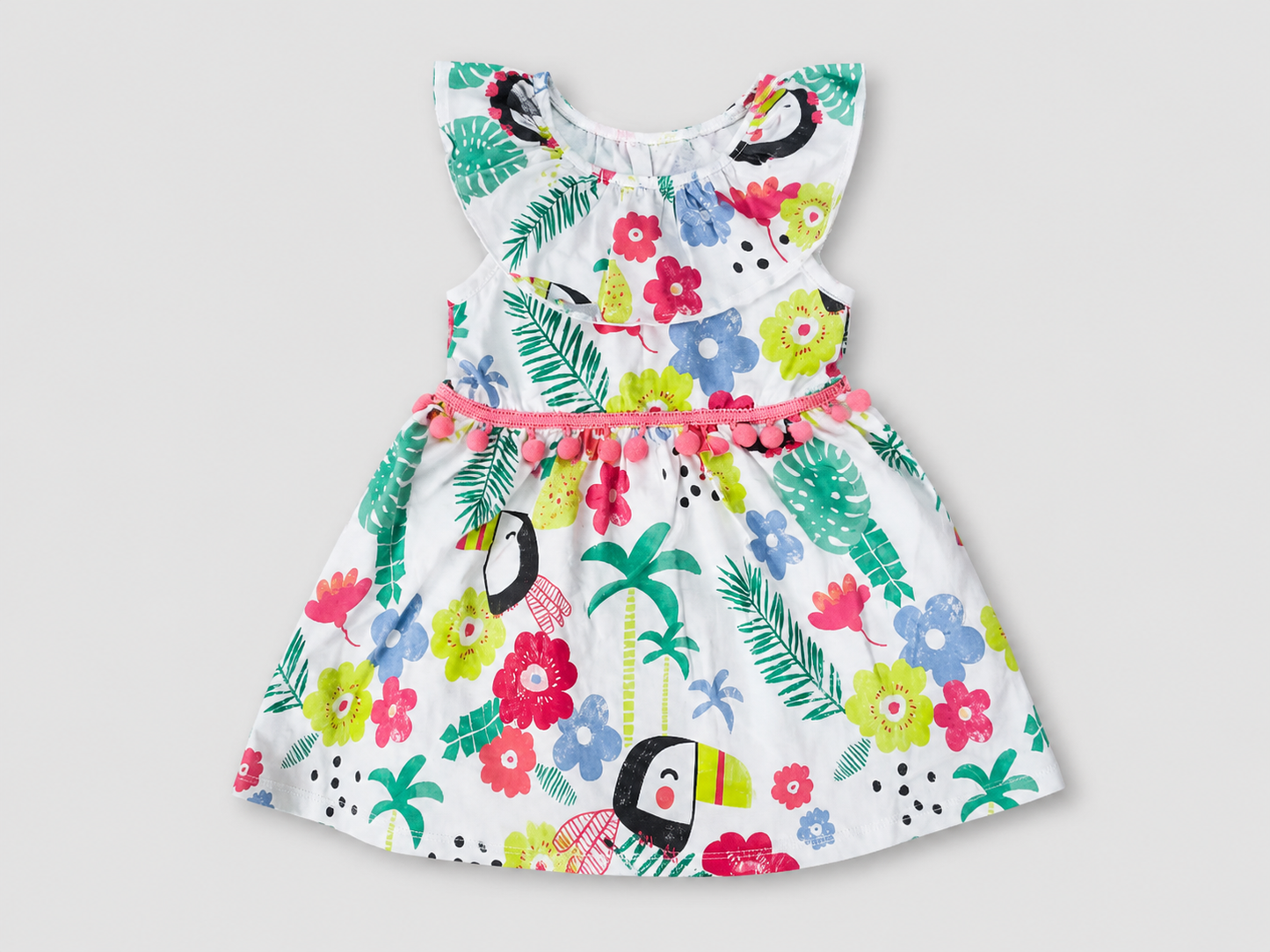 Baby Girls Tropical Toucan Floral Ruffle Dress