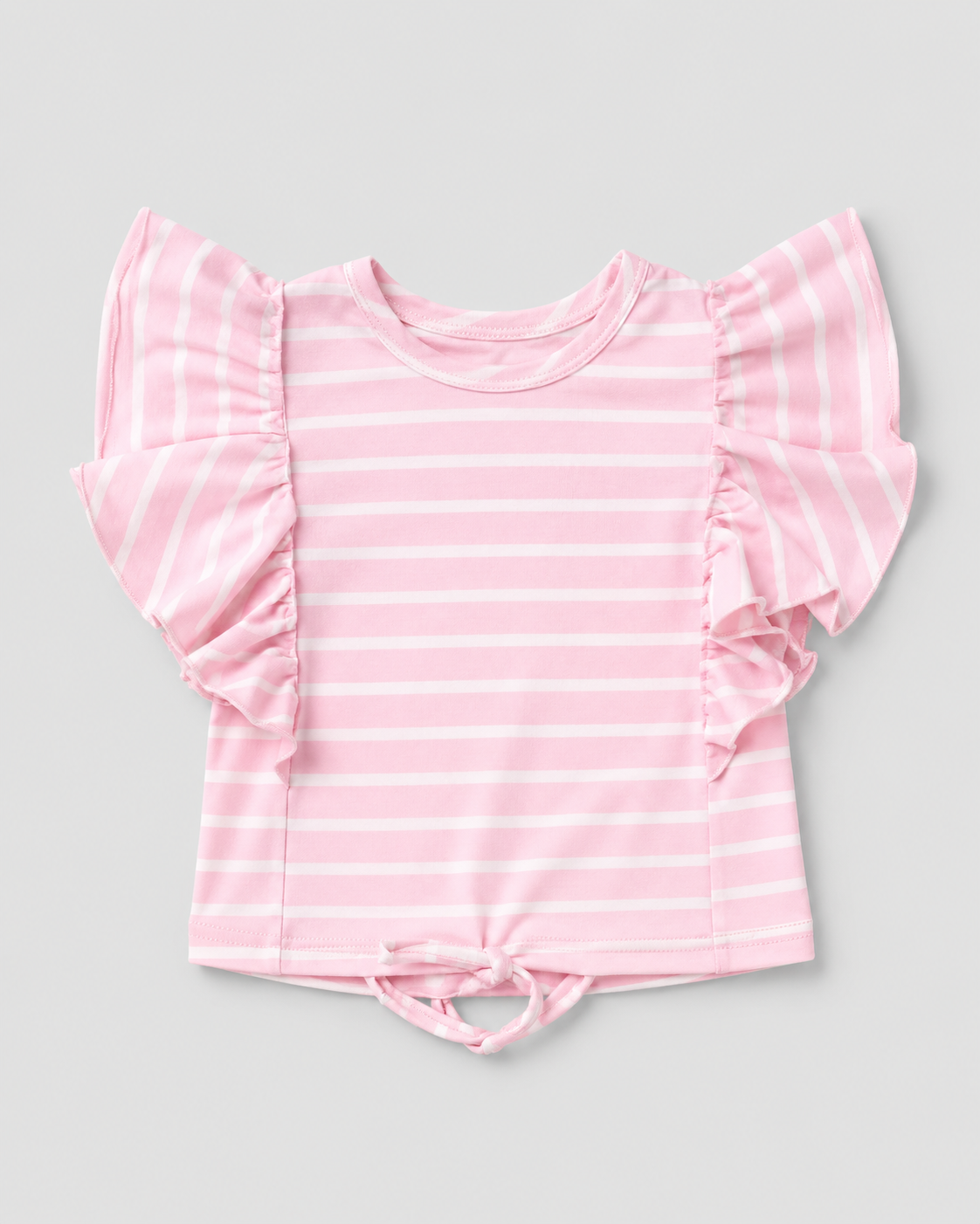 Girls Pink & White Striped Ruffle Sleeve Top