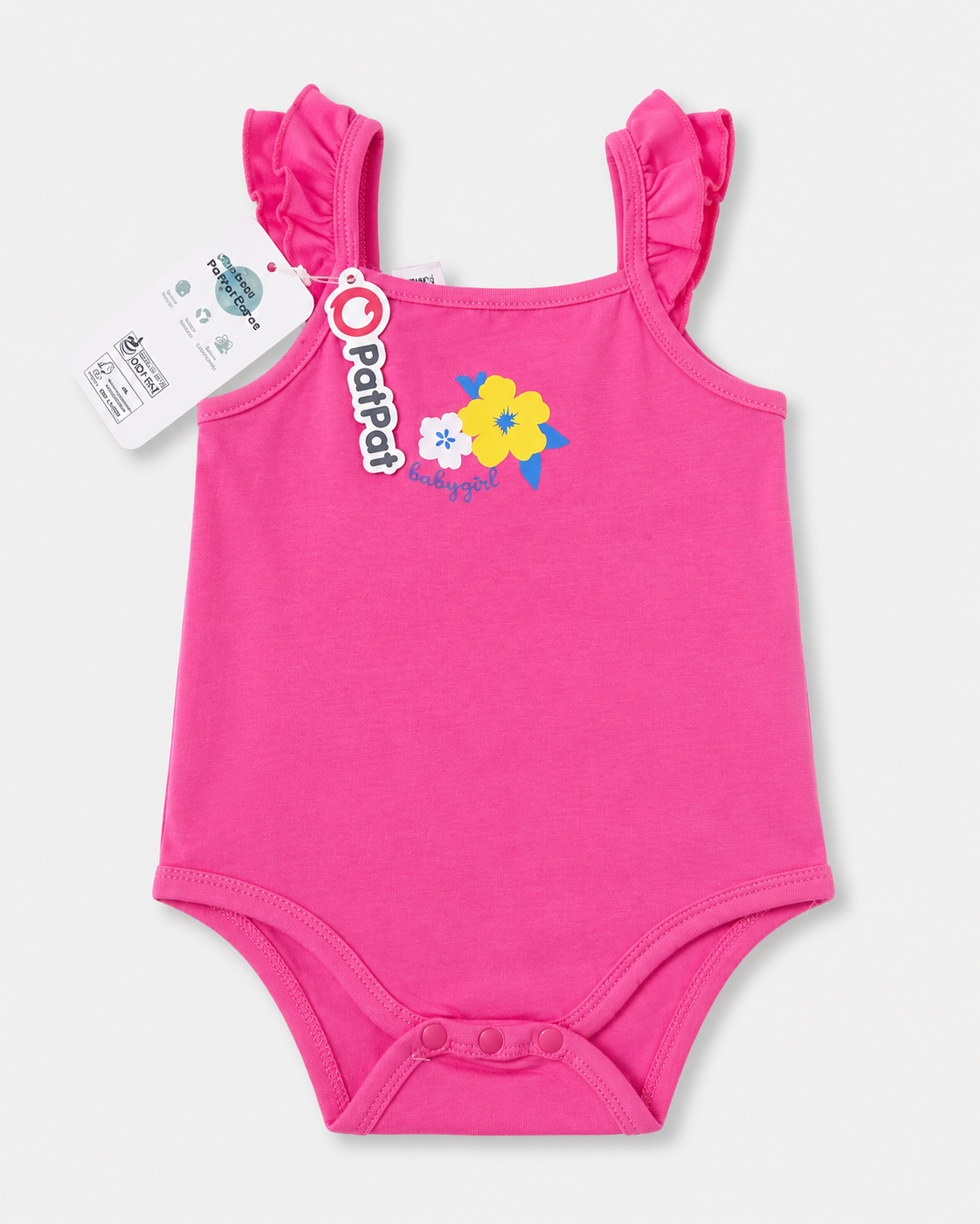 Baby Girls Pink Sleeveless Ruffle Strap Bodysuit with Flower Print