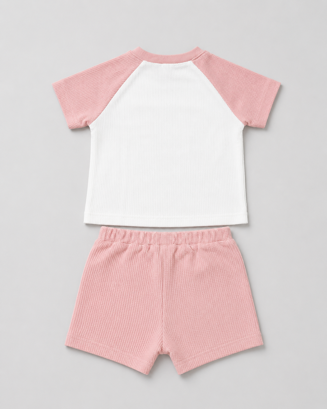 Baby/Toddler Pink & White Waffle Knit 2-Piece Shorts Set