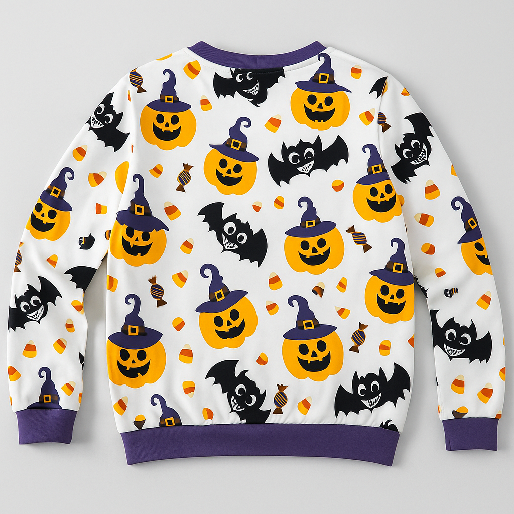 Kids Pumpkin & Bat All-Over Print Sweatshirt