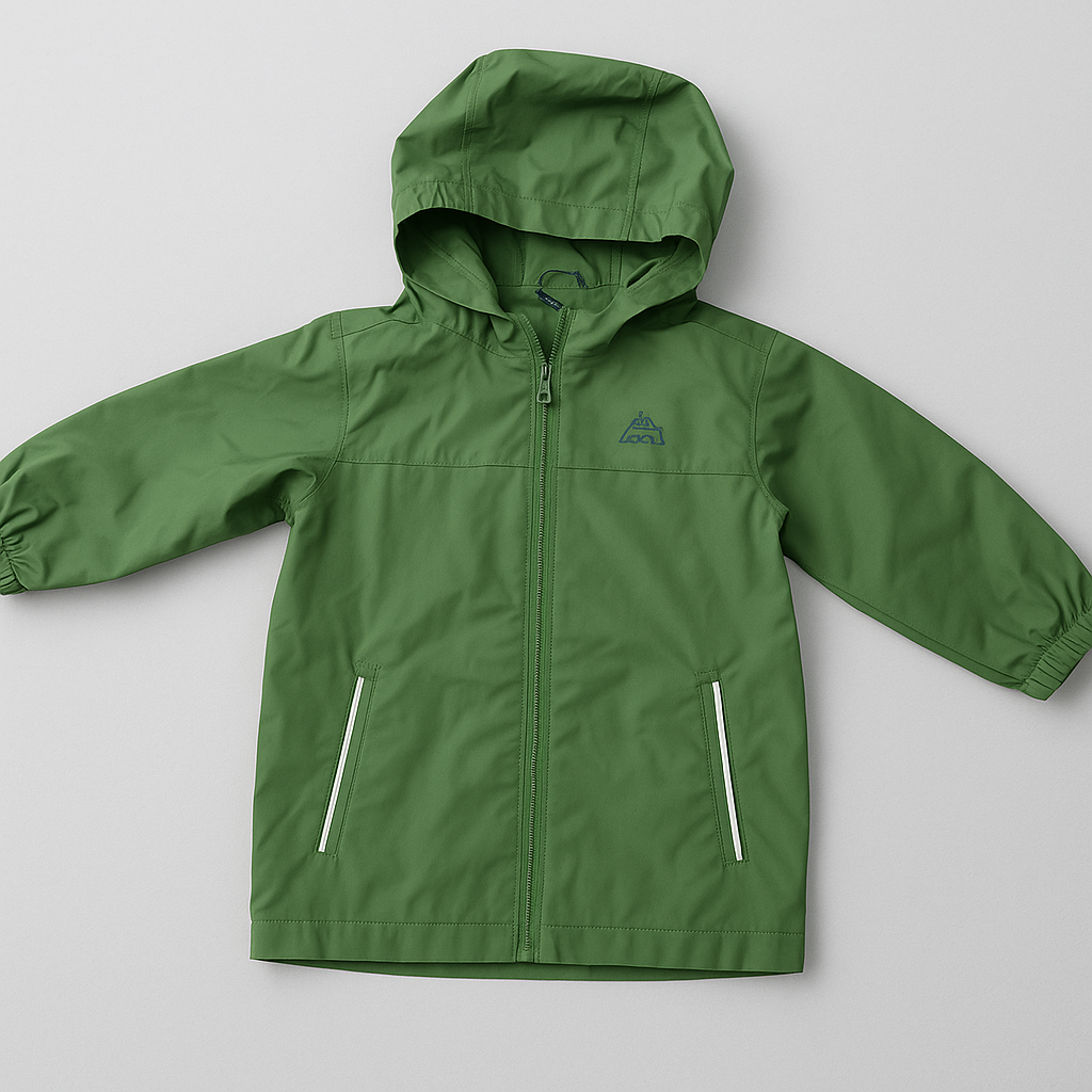 Kids Hooded Windbreaker Rain Jacket – Olive Green