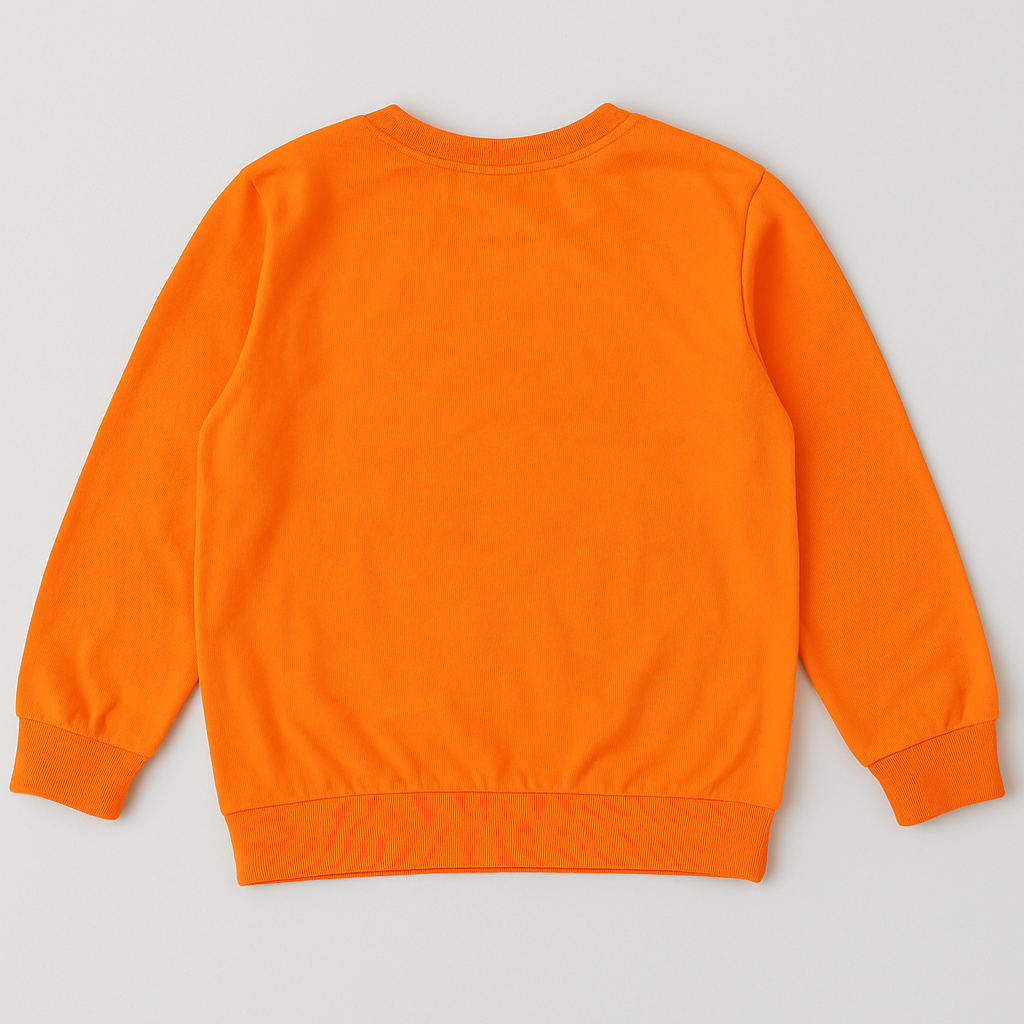 Bright Orange Kids Sweatshirt with Playful Cartoon Cat Faces