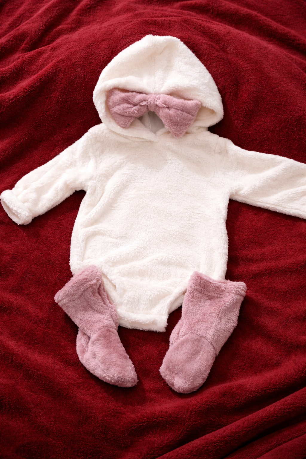 Cuddly Velvet Hooded Baby Romper with Long Sleeves