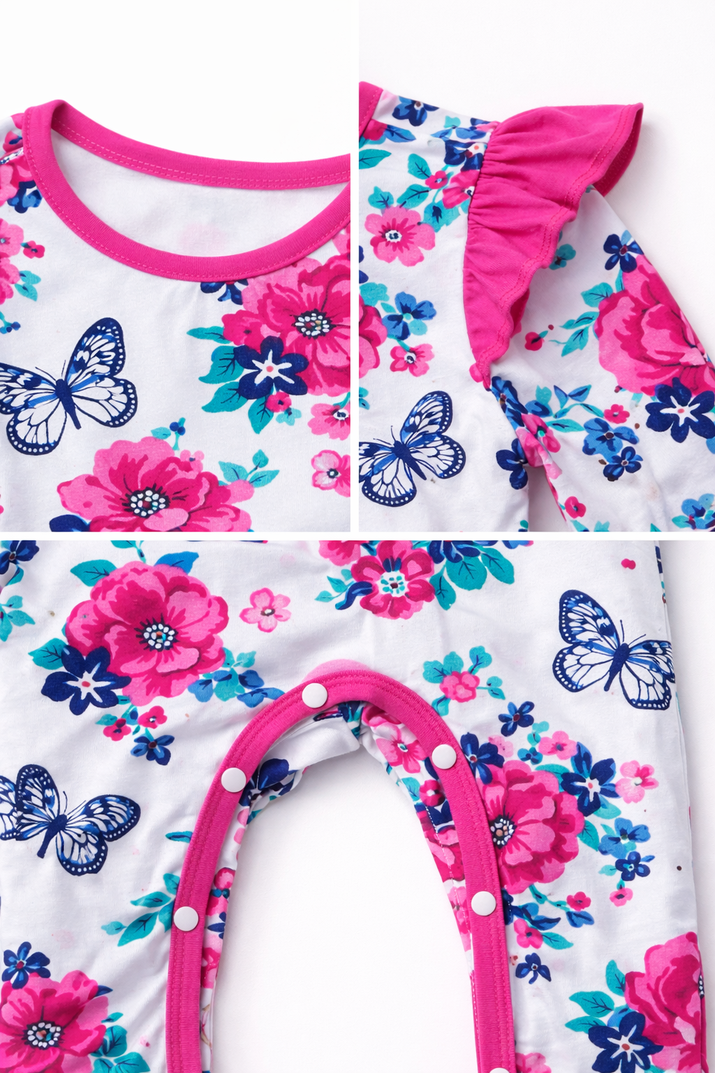 Girl Floral butterfly Sweet Long Sleeve Jumpsuit Pink