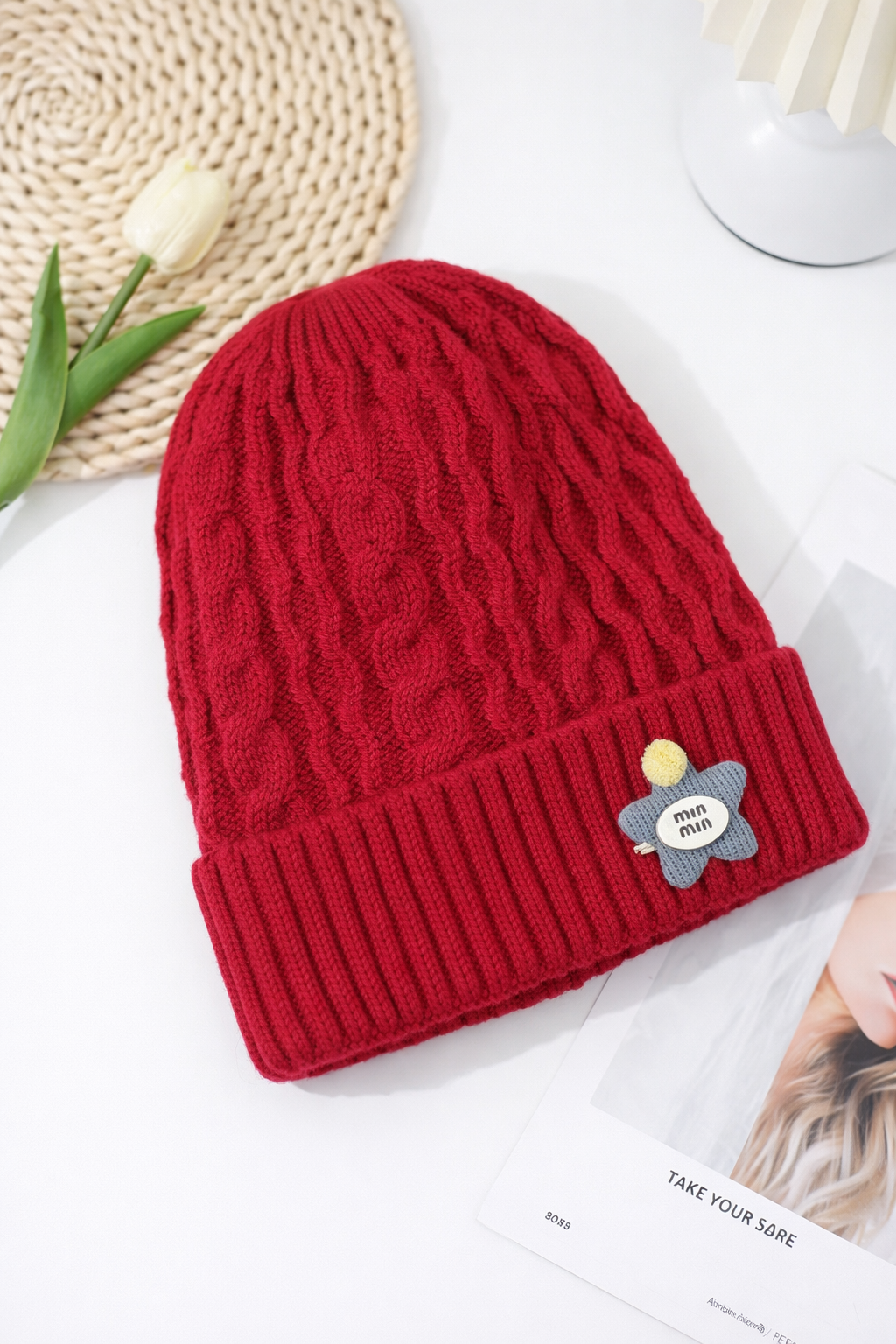 Baby Boys Girls Winter Hat Cute Pattern Knit Beanie Red