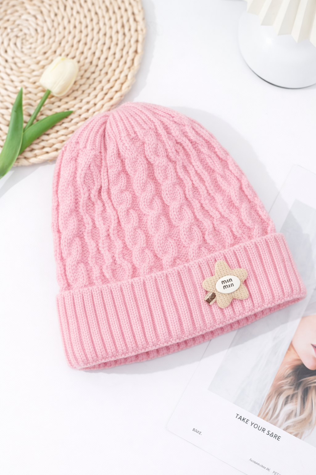 Baby Boys Girls Winter Hat Cute Pattern Knit Beanie Pink