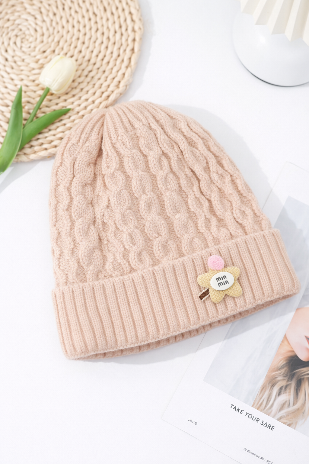 Baby Boys Girls Winter Hat Cute Pattern Knit Beanie Beige