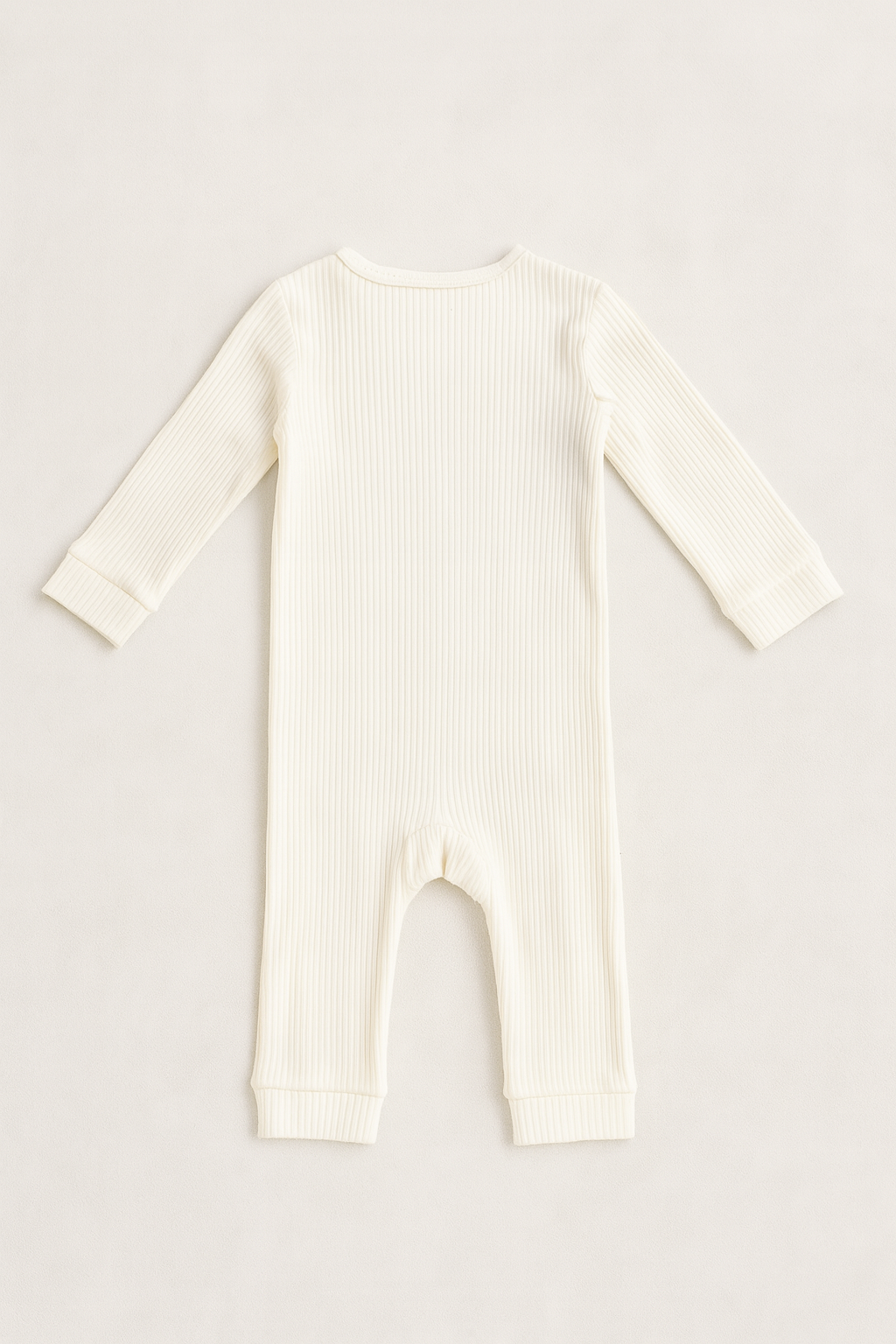 Cream Ribbed Henley Long-Sleeve Romper