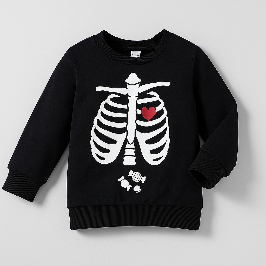 Kids Black Rib Cage & Heart Print Sweatshirt Candy Accent