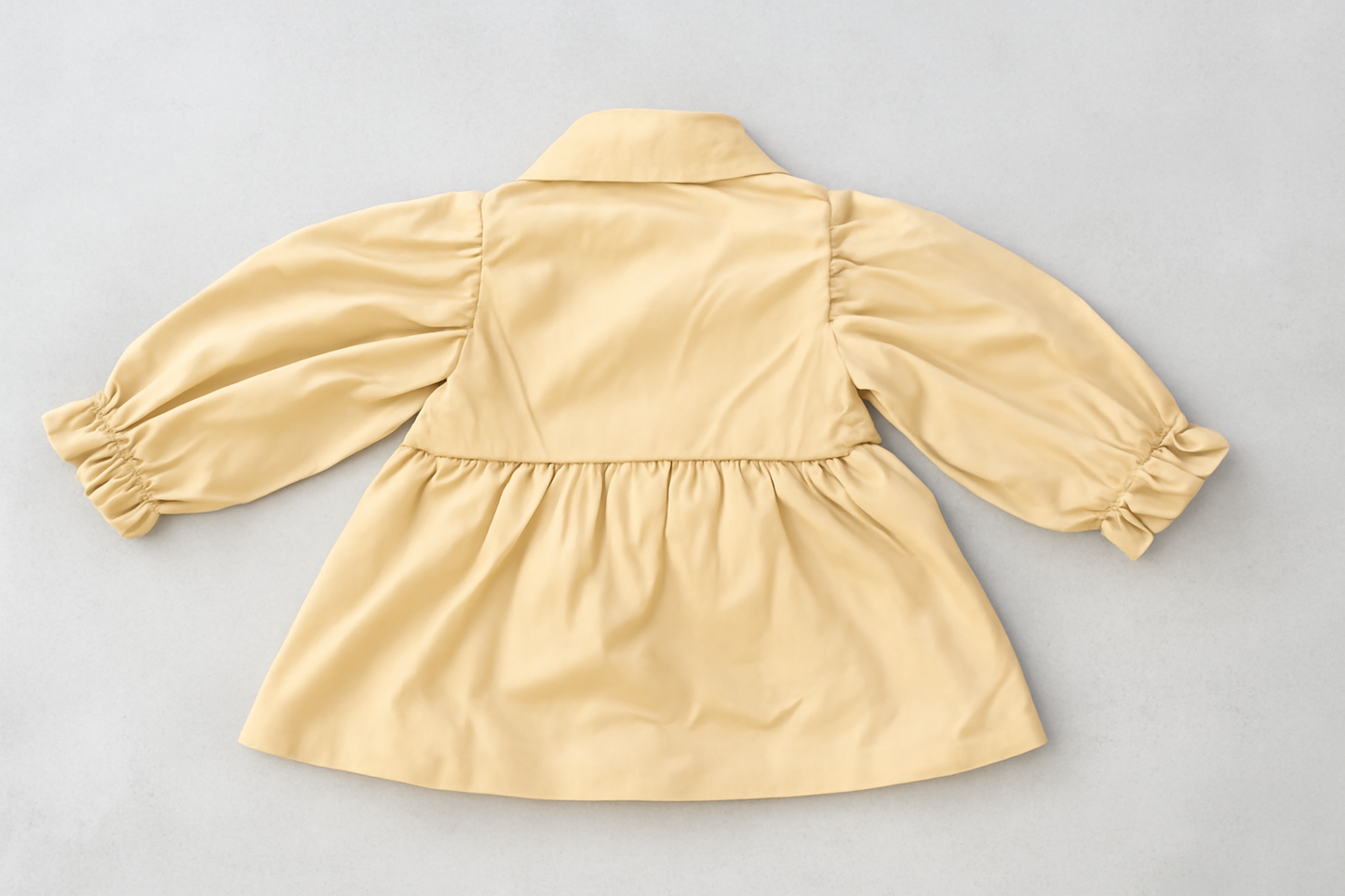 Girls' Beige Ruffled Button-Front Coat with Puff Sleeves