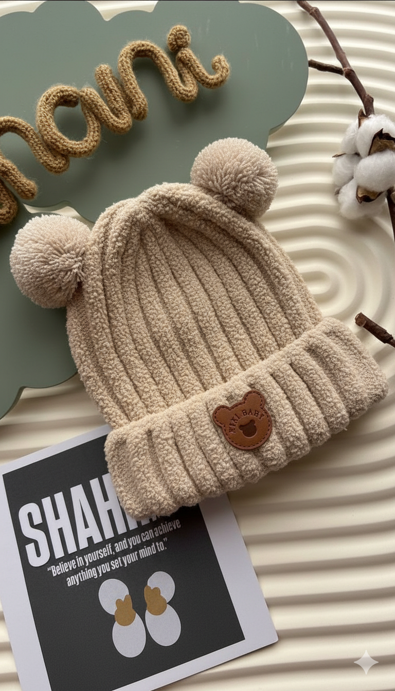 Children's knitted hat with pom poms. -S