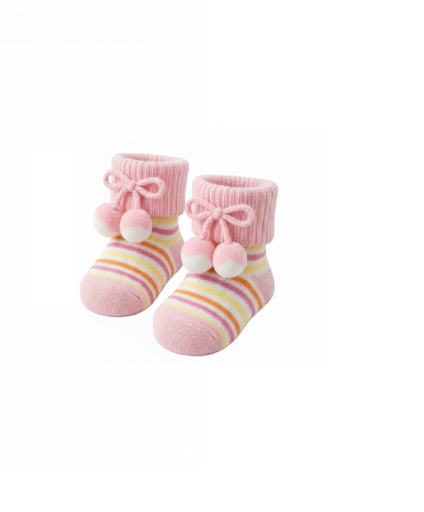 Soft Cotton Baby Bootie Socks with Pom-Pom Bow Pink