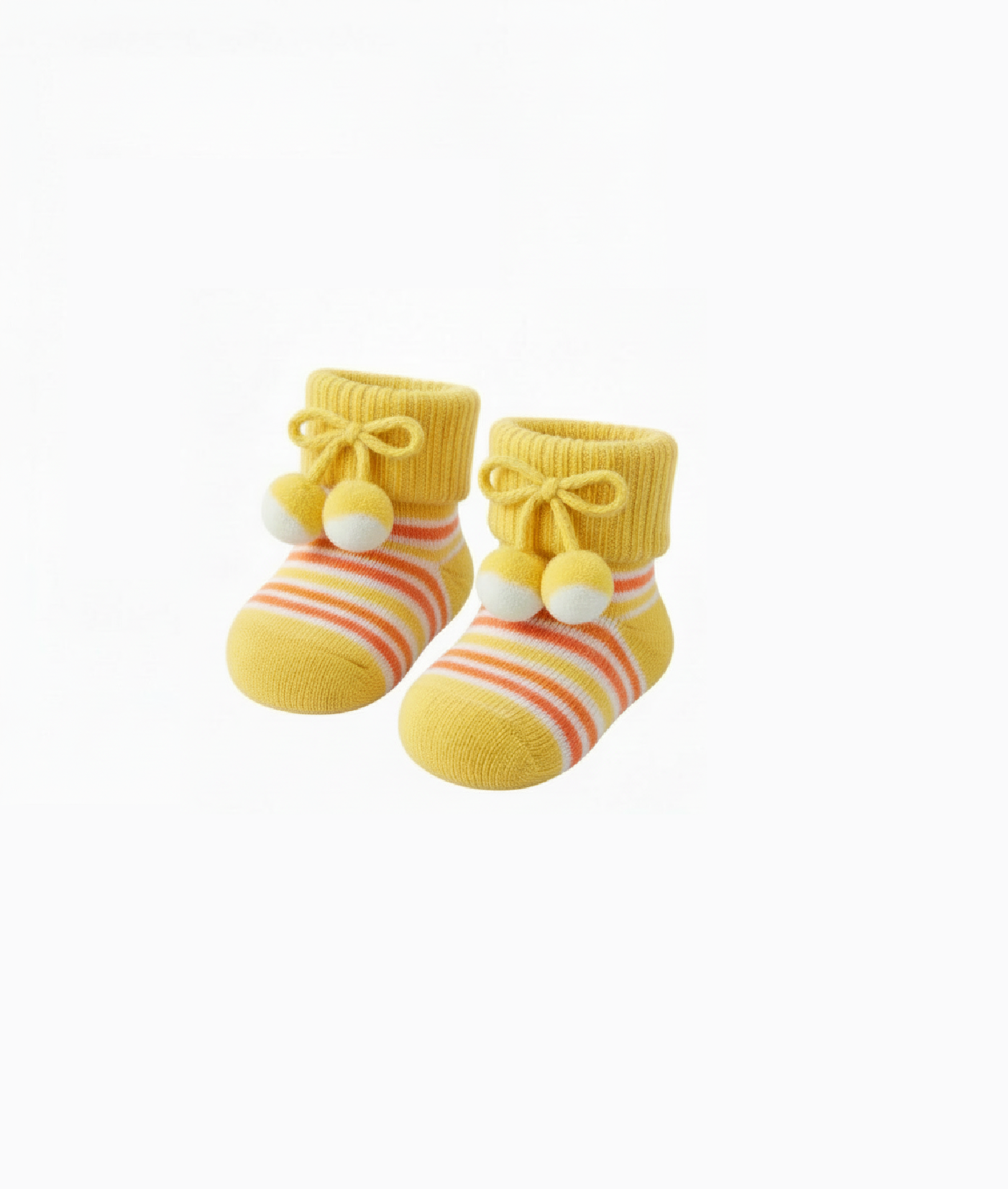Soft Cotton Baby Bootie Socks with Pom-Pom Bow Yellow