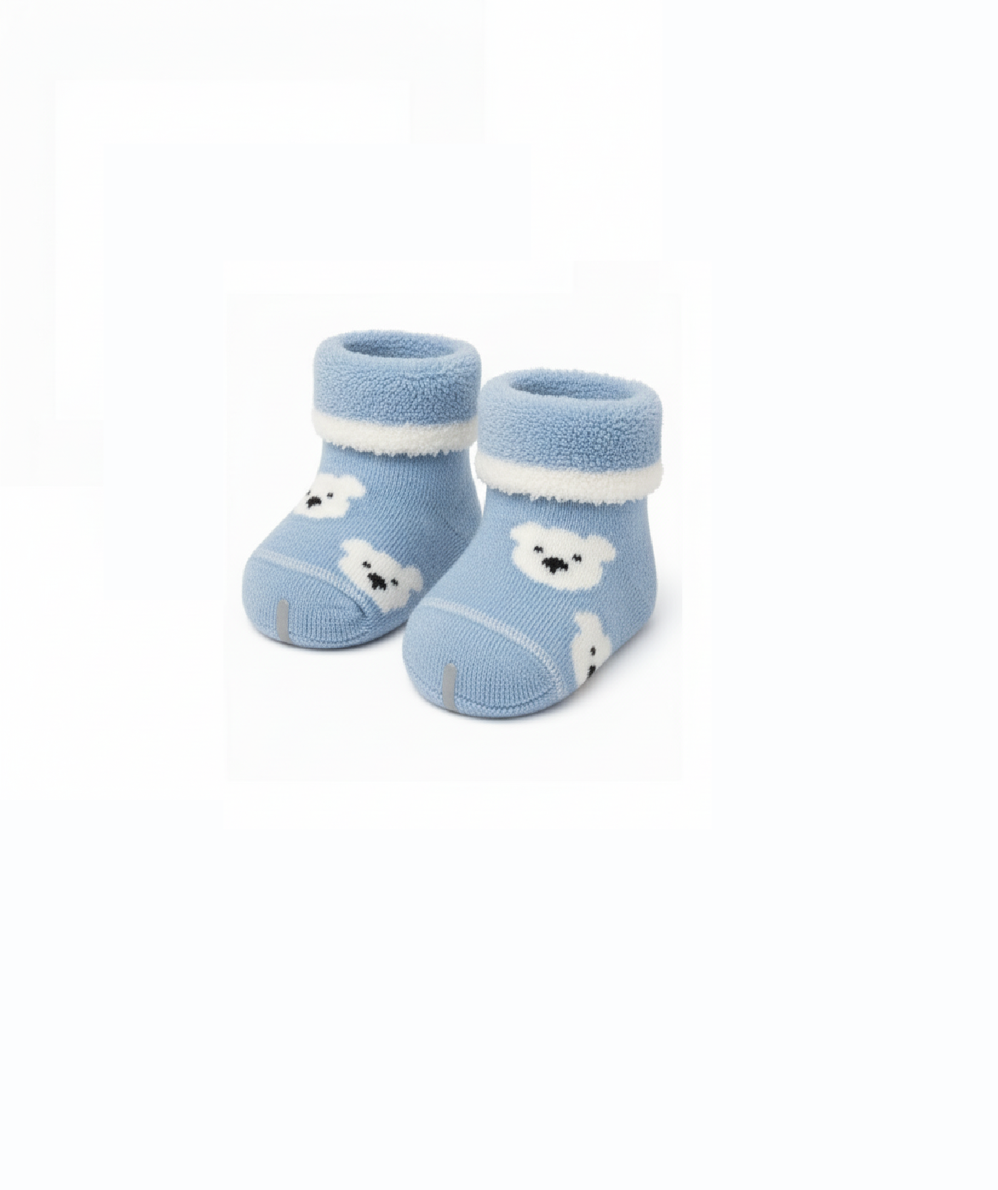 Warm Fleece Baby Socks with Cute Bear Design Light Blue