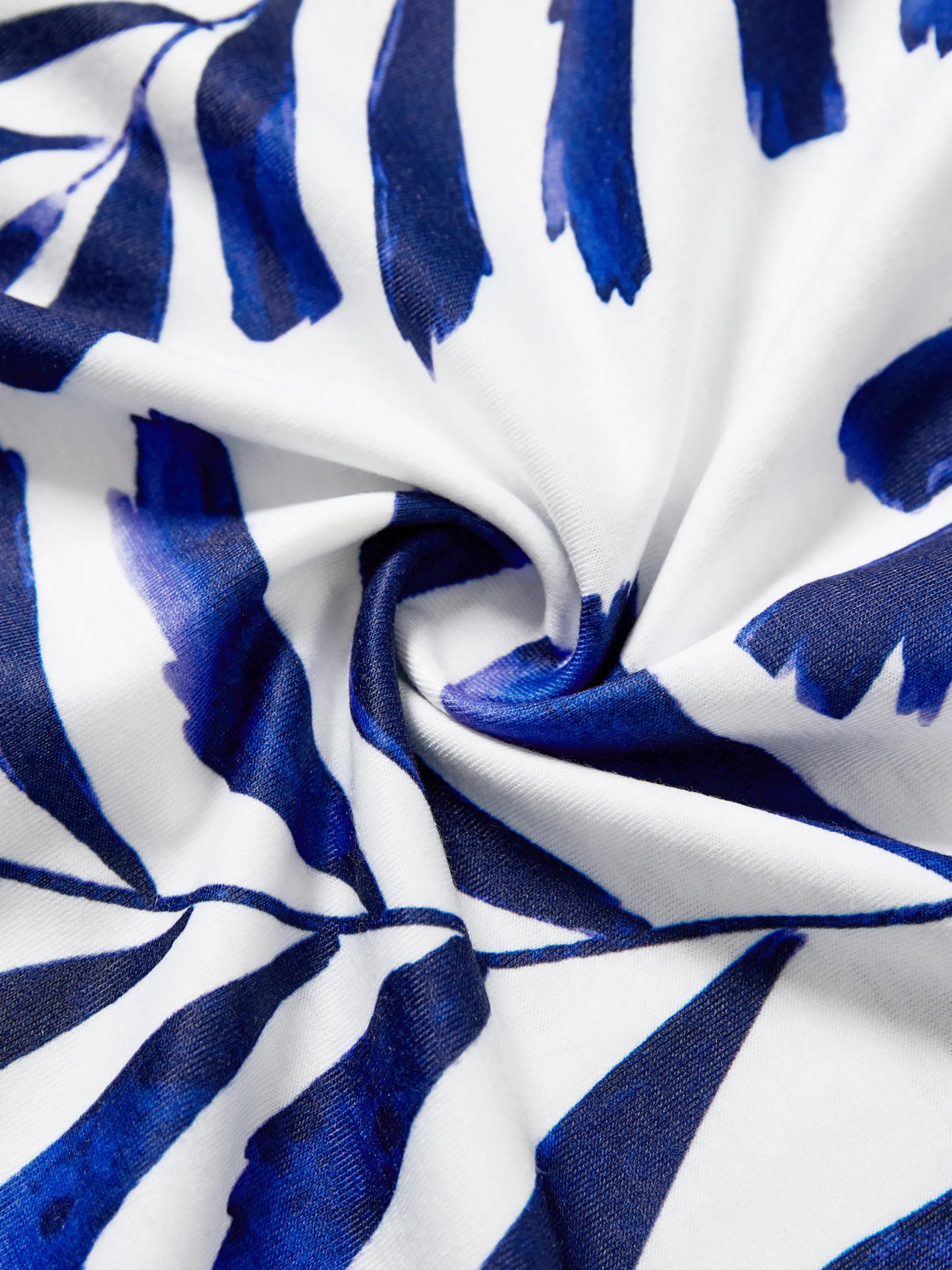 Modern Blue and White Botanical Leaf Design Button Strap Dress and Color Block Tee