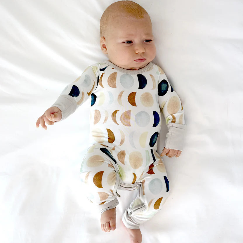 Organic Bamboo Zip Pajamas – Colorful Moon Print Sleepwear for Kids