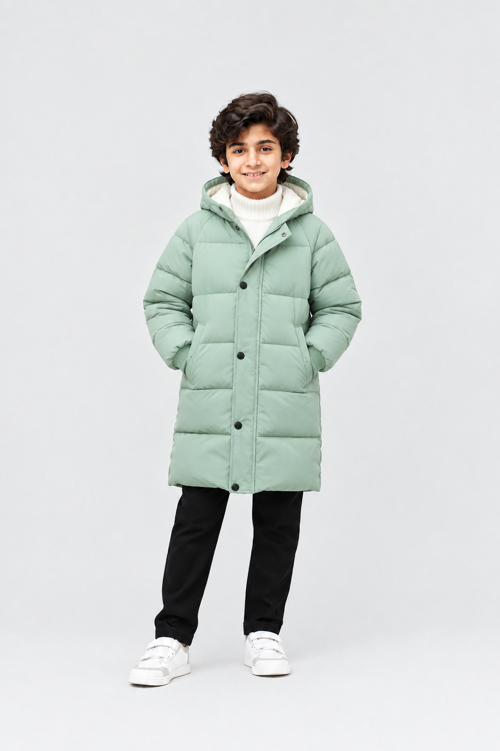 Boys Sage Green Hooded Puffer Jacket
