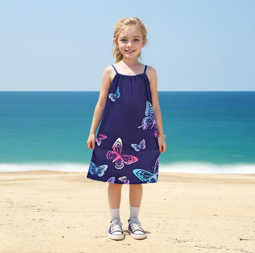 girl dress with butterfly print and color-block cami