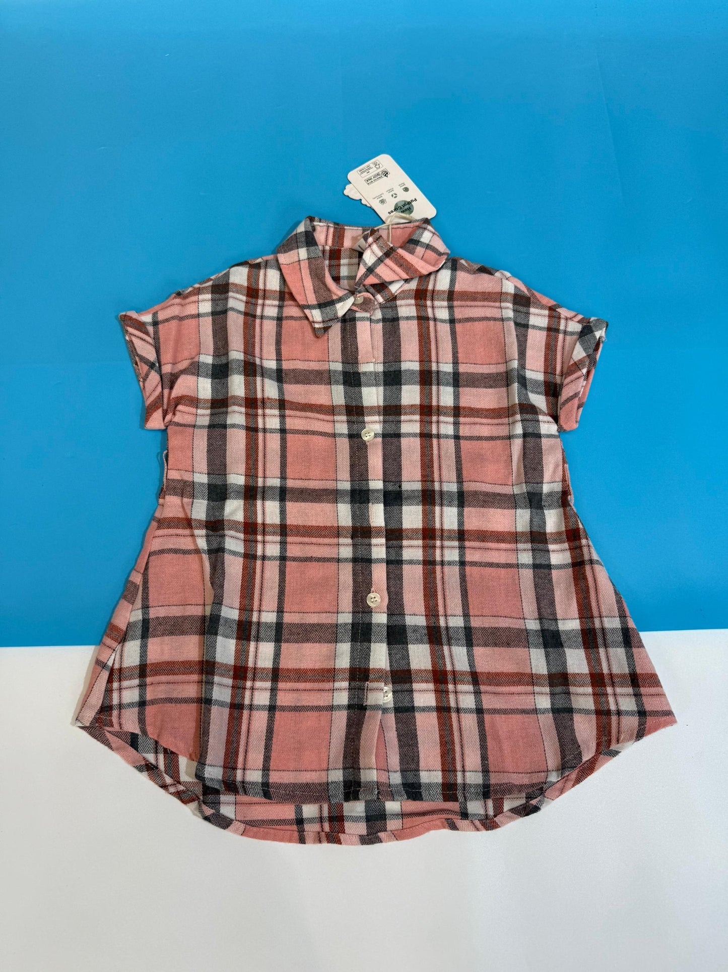 Toddler Pink & Grey Plaid Button-Down Shirt Dress with Tie Belt – Casual Kids Top