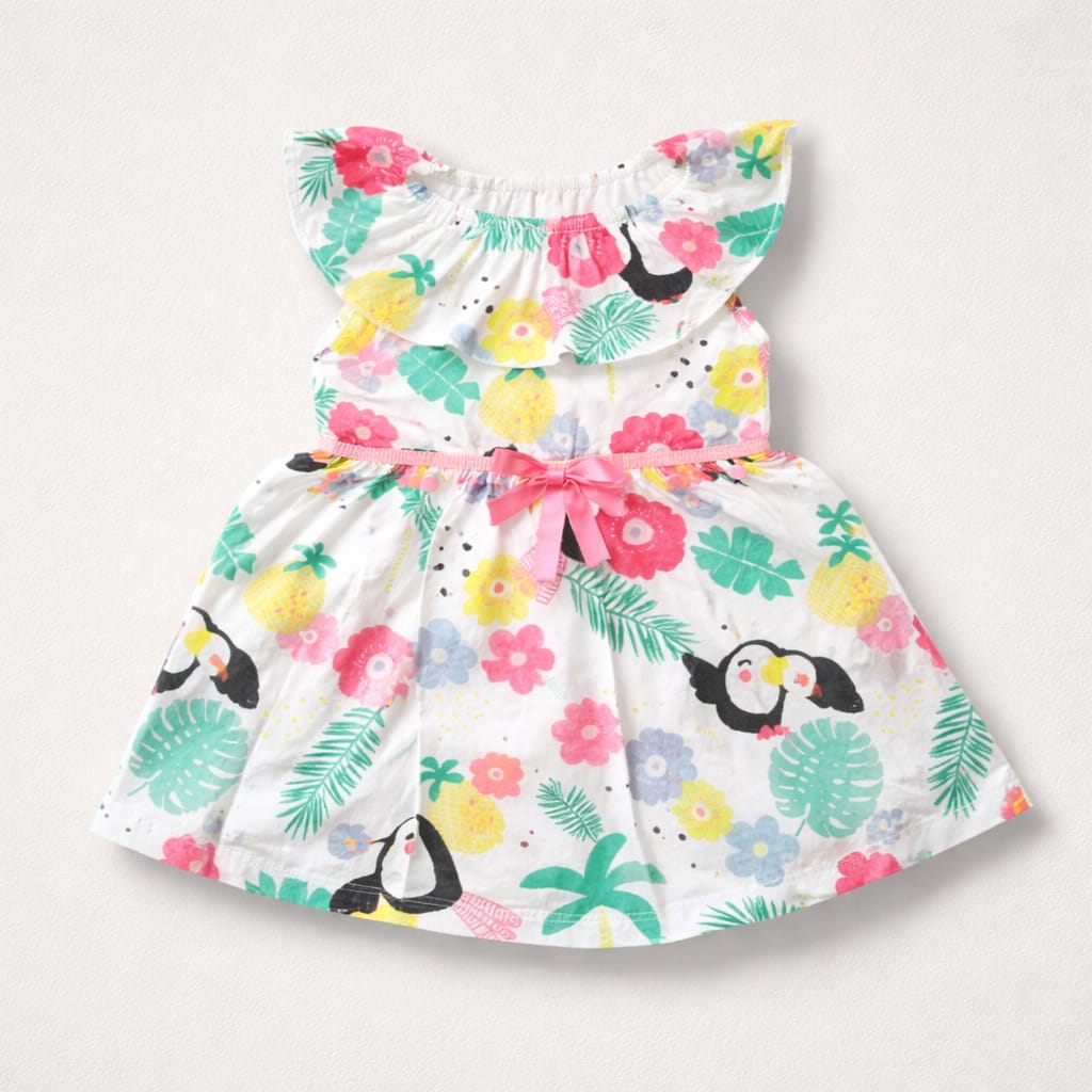 Baby Girls Tropical Toucan Print Ruffle Dress