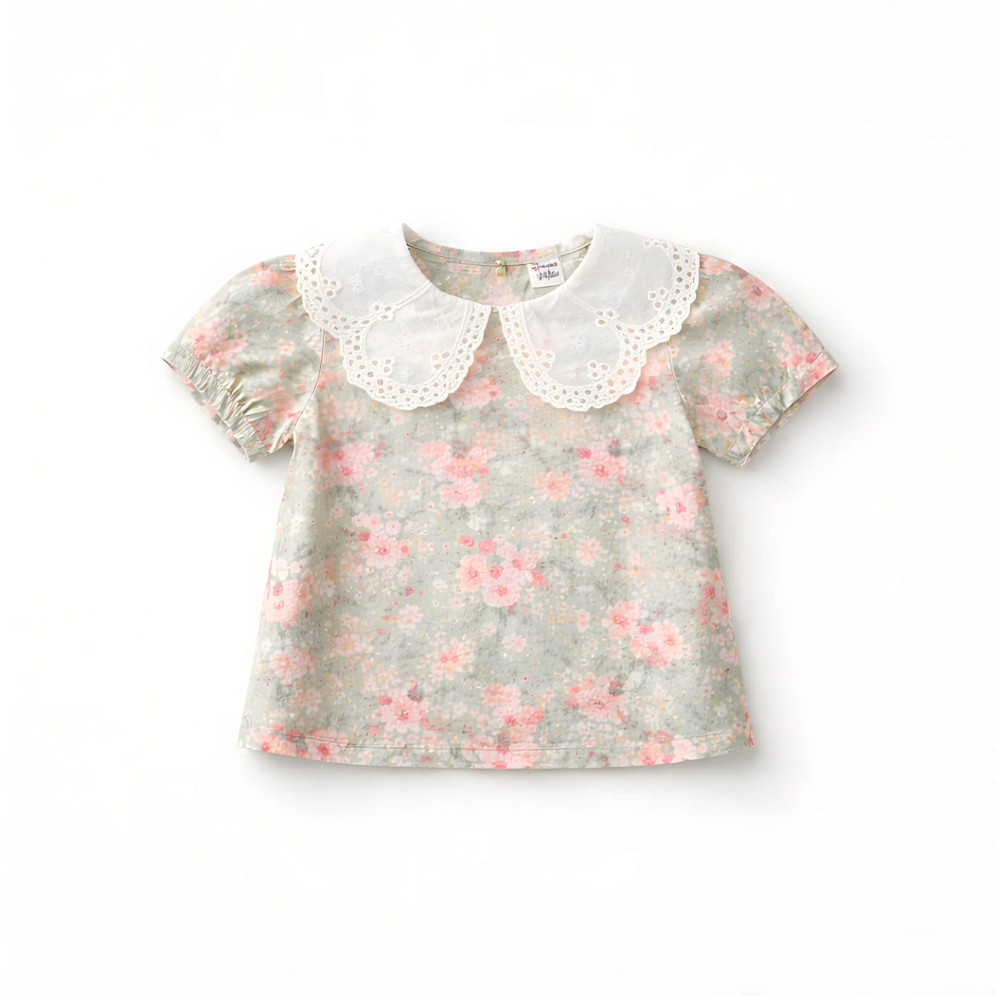 Baby Girls Pastel Floral Short Sleeve Top with Lace Collar