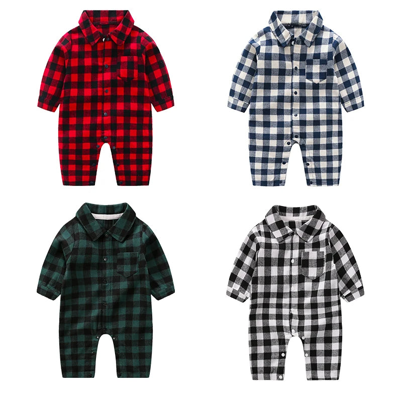 Winter Casual Plaid Jumpsuit Long Sleeved