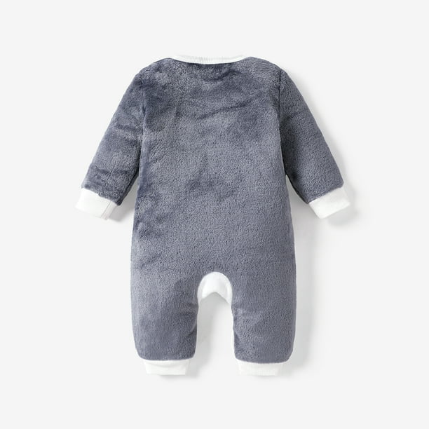 Baby Penguin-Face Plush Long-Sleeve Jumpsuit – Unisex Infant Christmas Romper