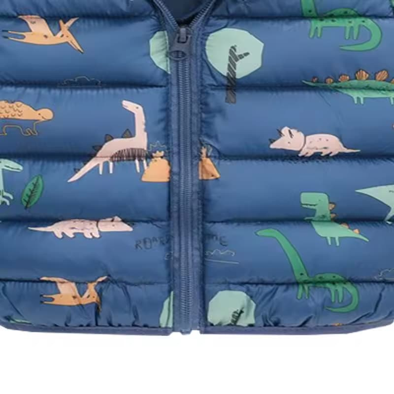 Lightweight Down Jacket Kids Boy Girl Baby Blue Cartoon Dinosaur Zipper Hooded Coats Autumn Winter Outerwea